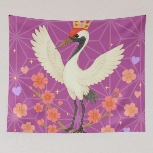 Item preview, Red-Crowned Crane with Plum Blossoms - Japanese Pattern Purple designed and sold by HIMEKARI.