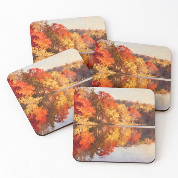 Item preview, Calm Autumn Lake Reflection Nature Painting designed and sold by ArtAmbience.