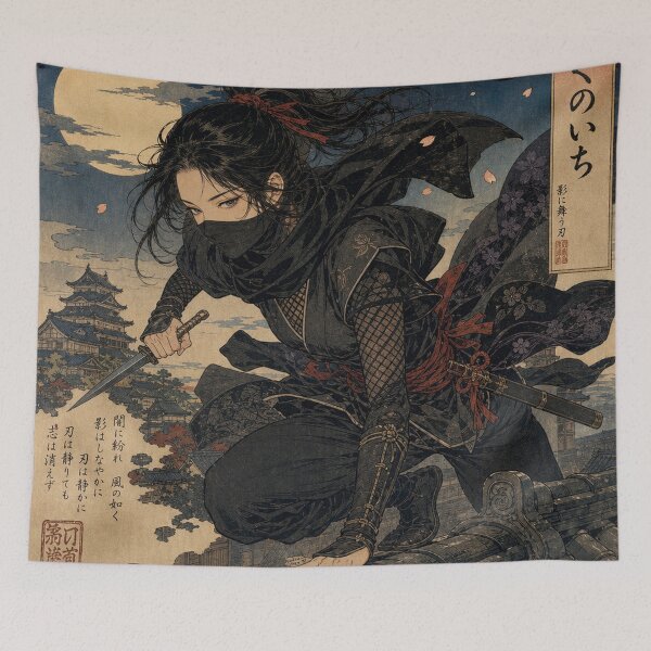 Item preview, Shadow of the Kunoichi - Moonlight Ninja Assassin Ukiyo-e Art designed and sold by whiteblackcat.