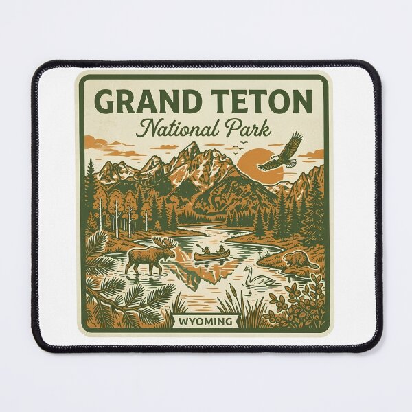 Item preview, Grand Teton National Park Wyoming Vintage Mountain Moose Canoe Badge designed and sold by LittleArij.