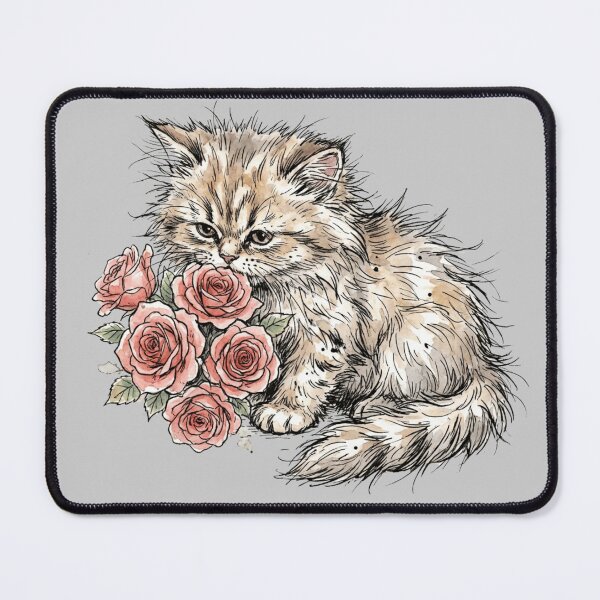 Item preview, Fluffy Kitten with Pink Roses designed and sold by BreezifyDesignStudio.