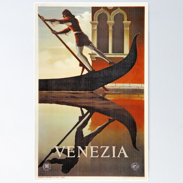 Item preview, Vintage Venice Italy travel advert, gondola designed and sold by aapshop.
