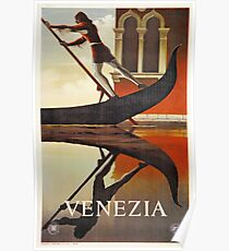 Vintage Venice Italy travel advert, gondola Poster
