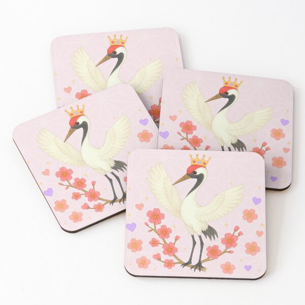 Item preview, Red-Crowned Crane with Plum Blossoms - Japanese Pattern Pink designed and sold by HIMEKARI.