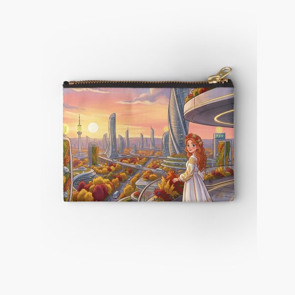 Item preview, Futuristic Kyiv Autumn Landscape Ukrainian Girl in Vyshyvanka Art designed and sold by ElenMart.