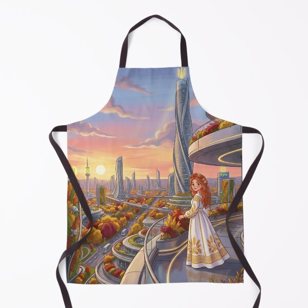 Item preview, Futuristic Kyiv Autumn Landscape Ukrainian Girl in Vyshyvanka Art designed and sold by ElenMart.