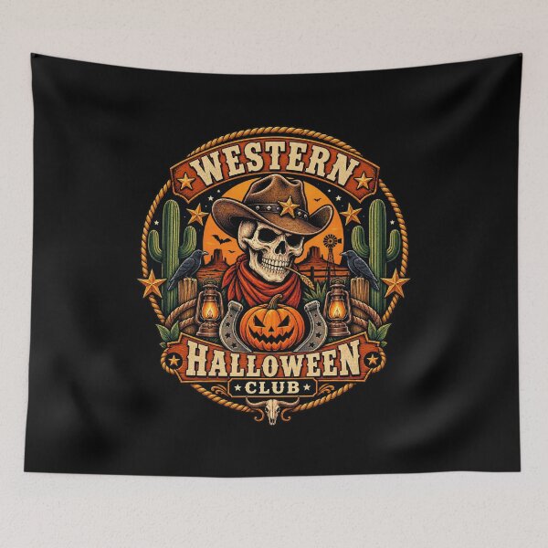 Item preview, Western Halloween Club Cowboy Skull Pumpkin Vintage Halloween designed and sold by afr-saad.