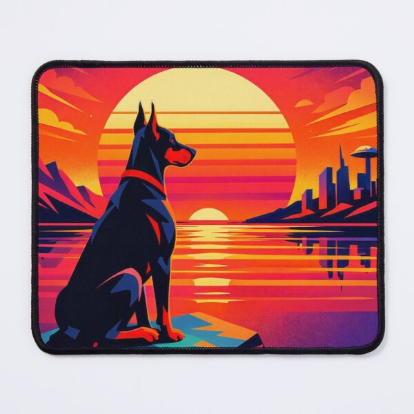 Item preview, Surreal Doberman Futuristic Sunset Cityscape Illustration designed and sold by Dogandesighn.