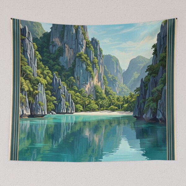 Item preview, El Nido Philippines Vintage Travel Art – Limestone Lagoons & Bacuit Bay designed and sold by Bomax121.