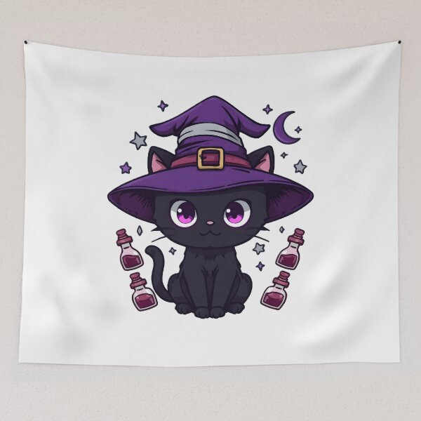 Item preview, Kawaii Witch Cat with Potion Bottles | Cute Black Cat Halloween Magic designed and sold by dreamz-world.