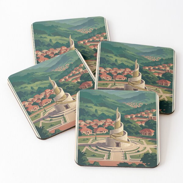 Item preview, Yaounde Cameroon Vintage Travel Art – Mont Febe & Tropical Cityscape designed and sold by Bomax121.