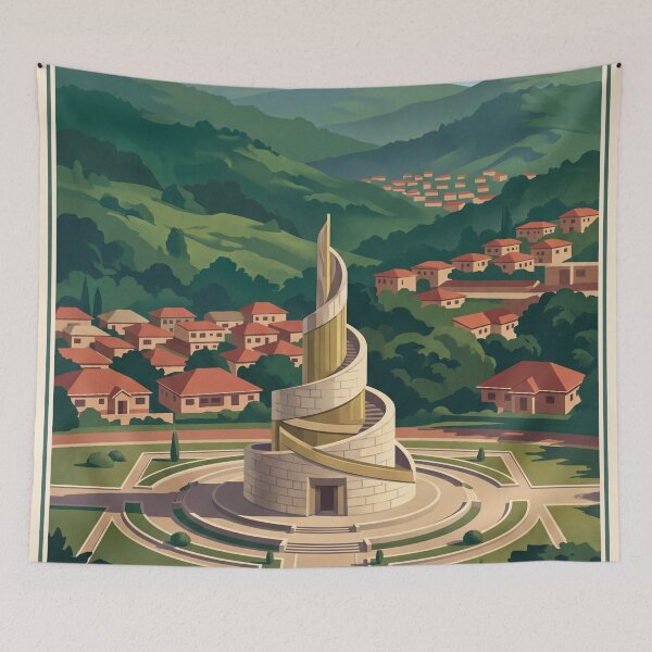 Item preview, Yaounde Cameroon Vintage Travel Art – Mont Febe & Tropical Cityscape designed and sold by Bomax121.