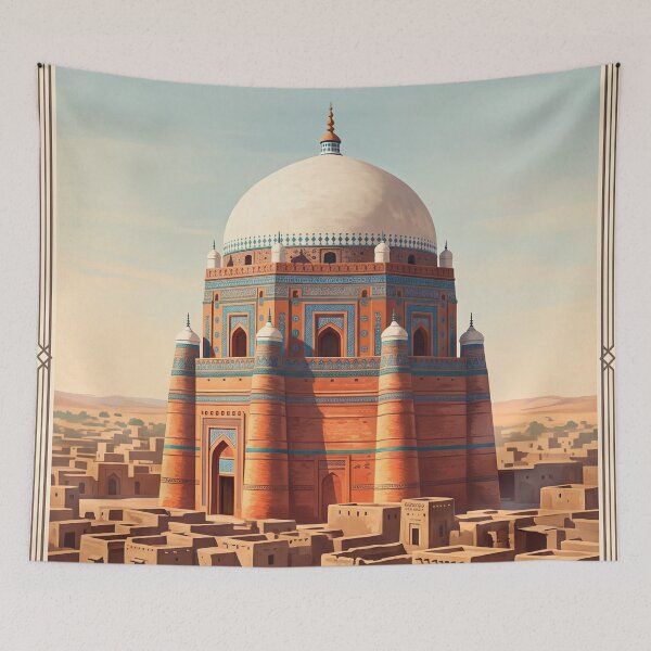 Item preview, Multan Pakistan Vintage Travel Art – Shah Rukn-e-Alam Shrine & Blue Domes designed and sold by Bomax121.