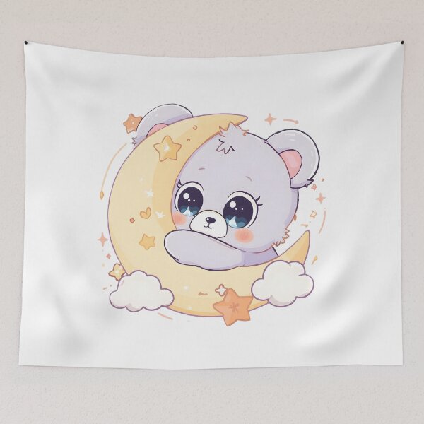 Item preview, Sleepy Kawaii Bear Hugging the Moon | Cute Dreamy Night Bear designed and sold by dreamz-world.