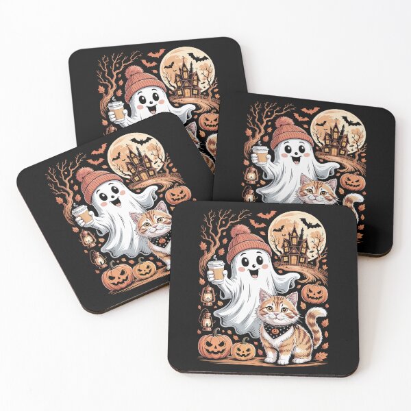 Item preview, Cozy Ghost & Cat Halloween Night designed and sold by jkrphoto.