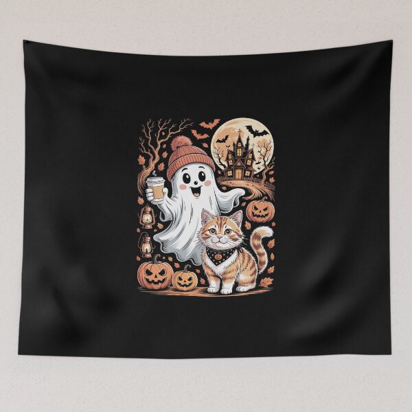 Item preview, Cozy Ghost & Cat Halloween Night designed and sold by jkrphoto.