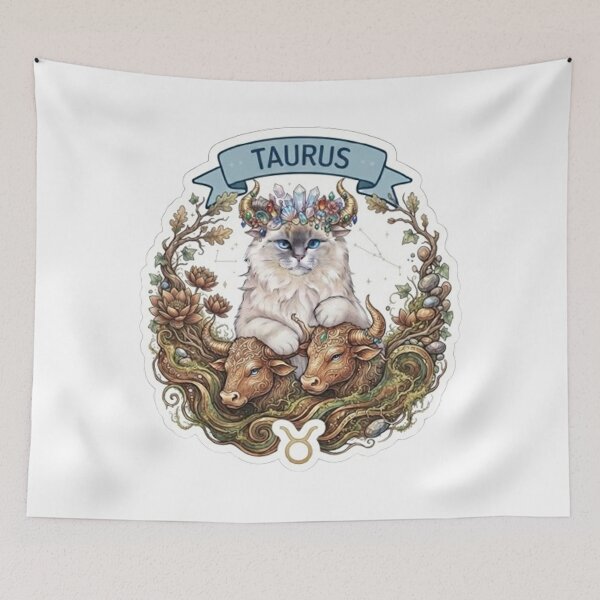 Item preview, Taurus Zodiac Cat with Crystal Horns and Bulls - Cute Astrological Kitty Design designed and sold by PetalsPaws.