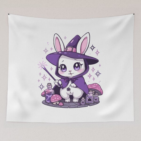 Item preview, Kawaii Witch Bunny with Magic Wand & Potions | Cute Purple Witch Rabbit designed and sold by dreamz-world.