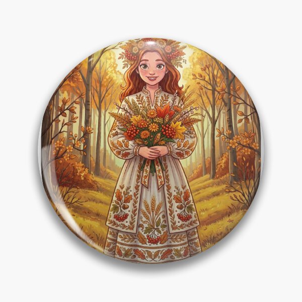 Item preview, Autumn Ukrainian Girl in Embroidered Dress with Wreath Art designed and sold by ElenMart.