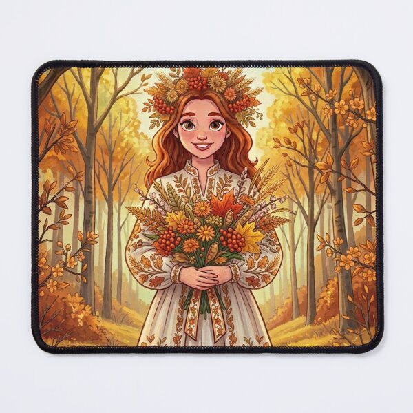 Item preview, Autumn Ukrainian Girl in Embroidered Dress with Wreath Art designed and sold by ElenMart.
