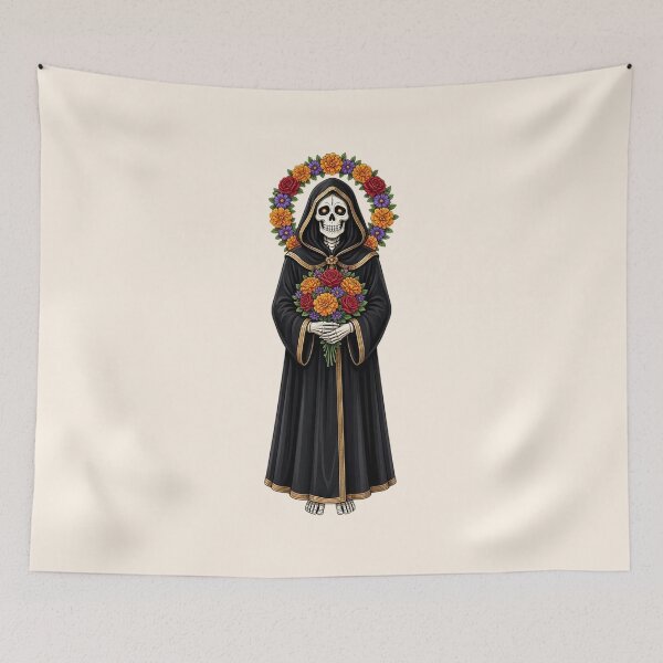 Item preview, Santa Muerte with Marigold and Rose Flowers designed and sold by SweetLilith.
