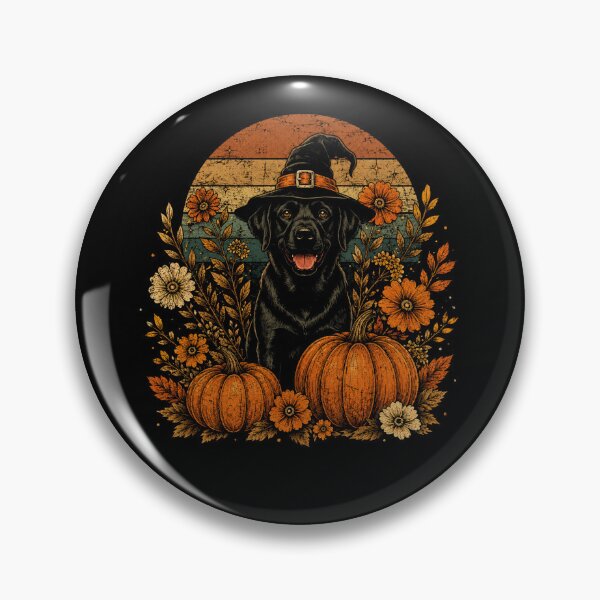 Item preview, Retro Halloween Black Labrador Witch Hat Pumpkin Garden designed and sold by Moizento.