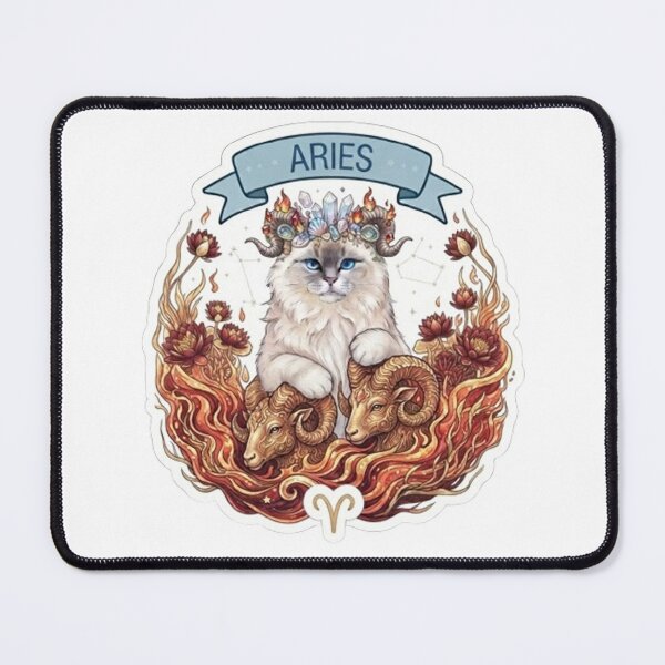 Item preview, Aries Cat Zodiac Sign Cute Astrological Fire Sign Sticker Design designed and sold by PetalsPaws.