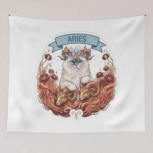 Item preview, Aries Cat Zodiac Sign Cute Astrological Fire Sign Sticker Design designed and sold by PetalsPaws.