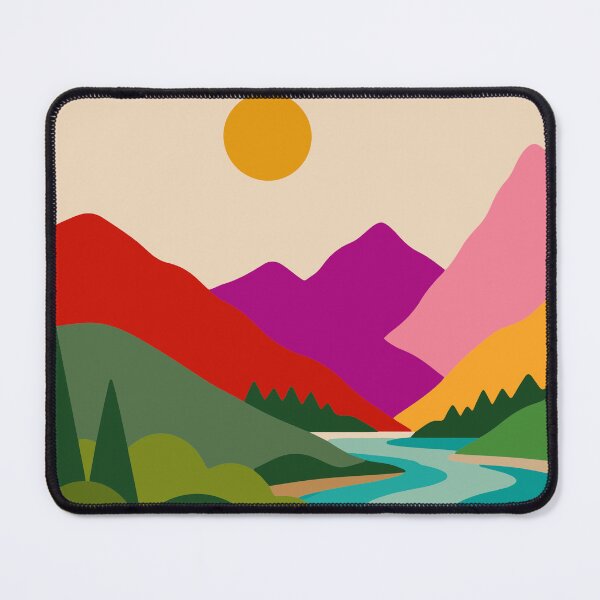 Item preview, Colorful mountain landscape with river and sun designed and sold by Kisho.