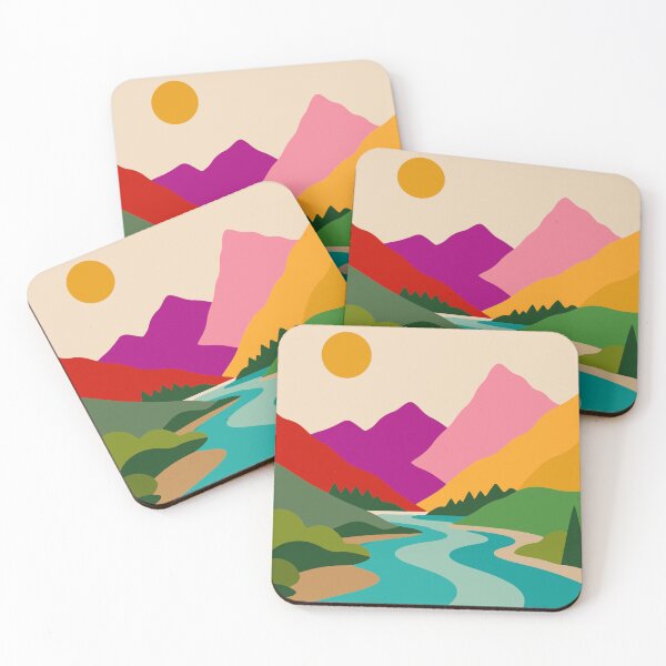 Item preview, Colorful mountain landscape with river and sun designed and sold by Kisho.