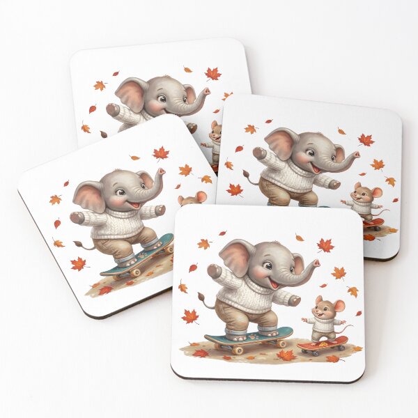 Item preview, Cute Elephant and Mouse Skateboarding Autumn Adventure designed and sold by BonnieGlam13.