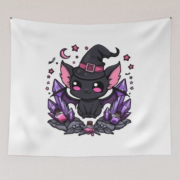 Item preview, Cute Witch Bat with Purple Crystals & Potions | Kawaii Gothic Halloween Bat designed and sold by dreamz-world.