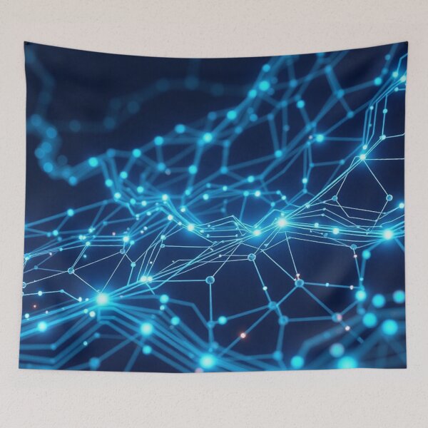 Item preview, Blue Cyber Network Glowing Nodes Abstract designed and sold by IntelliMindDesigns.