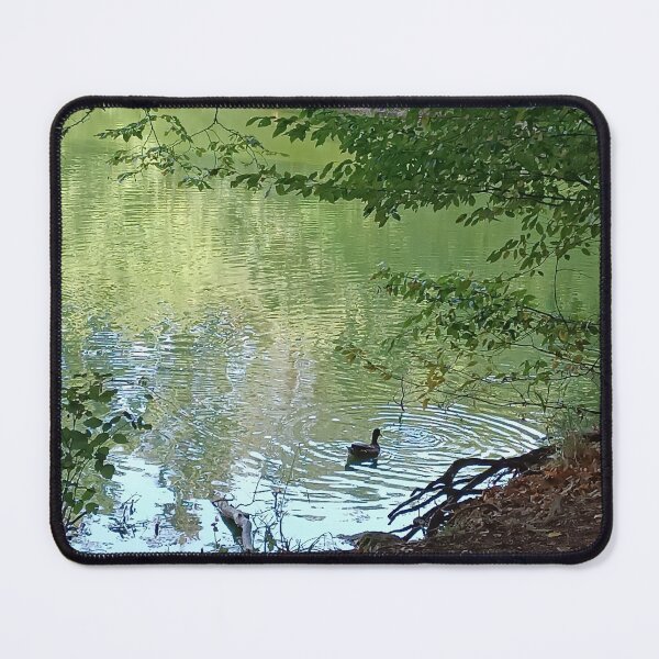 Item preview, Mallard Duck Swimming in Green Lake Reflections - Forest Landscape Art designed and sold by EpicVistas.