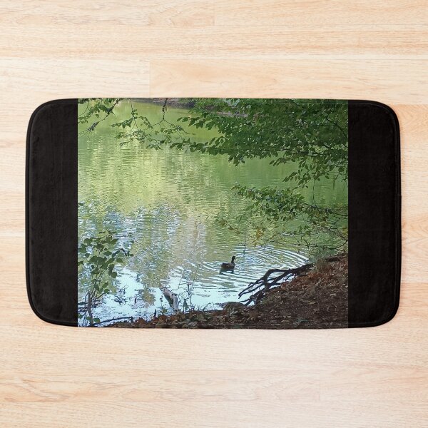 Item preview, Mallard Duck Swimming in Green Lake Reflections - Forest Landscape Art designed and sold by EpicVistas.