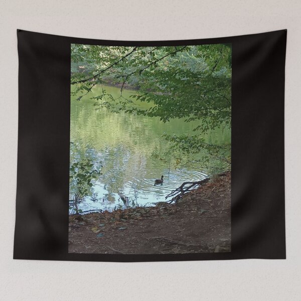Item preview, Mallard Duck Swimming in Green Lake Reflections - Forest Landscape Art designed and sold by EpicVistas.