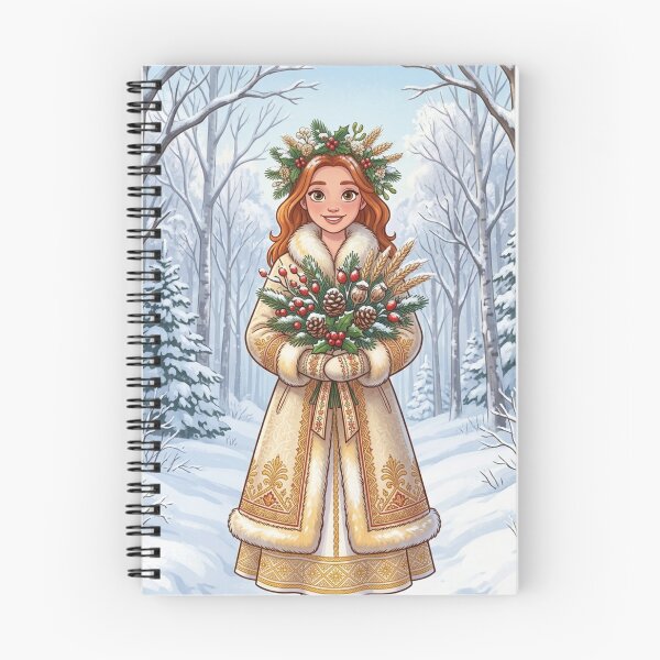 Item preview, Winter Ukrainian Girl in Traditional Coat with Christmas Wreath Art designed and sold by ElenMart.