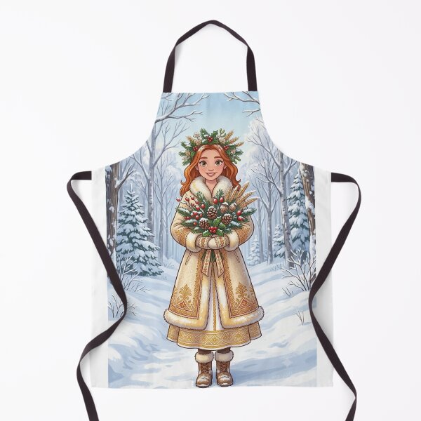 Item preview, Winter Ukrainian Girl in Traditional Coat with Christmas Wreath Art designed and sold by ElenMart.