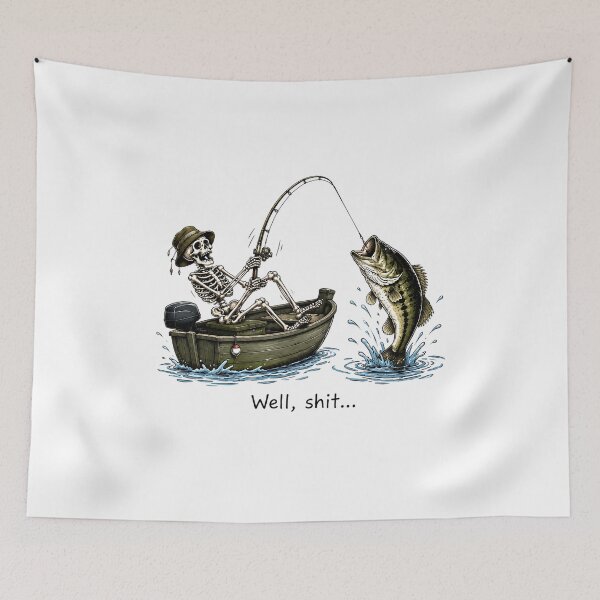 Item preview, Skeleton Bass Fishing Well Shit Funny Skeleton Fishing Design for Fishermen designed and sold by CatiaStudioArt.