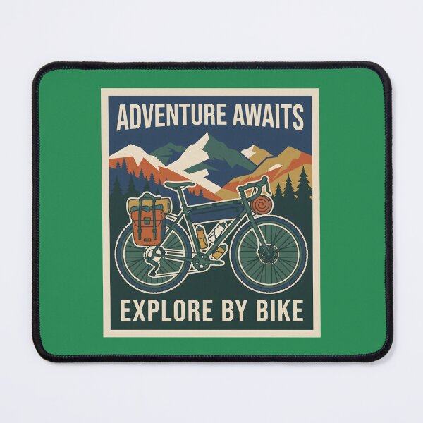 Item preview, Adventure Await Explore By Bike Bikepacking Mountain Cycling Vintage Poster. designed and sold by MyHappyArtShop.