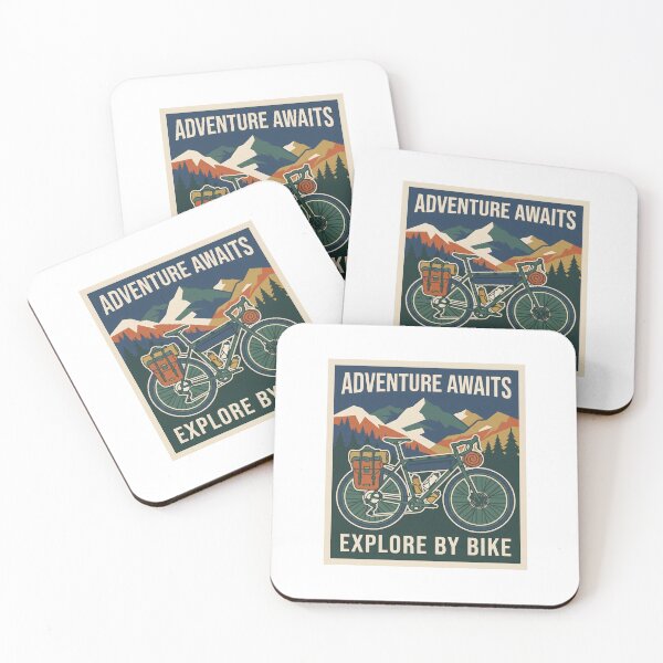Item preview, Adventure Await Explore By Bike Bikepacking Mountain Cycling Vintage Poster. designed and sold by MyHappyArtShop.