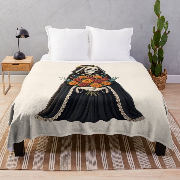 Item preview, Santa Muerte with Marigold and Rose Flowers designed and sold by SweetLilith.