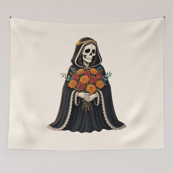 Item preview,  Santa Muerte with Marigold and Rose Flowers designed and sold by SweetLilith.