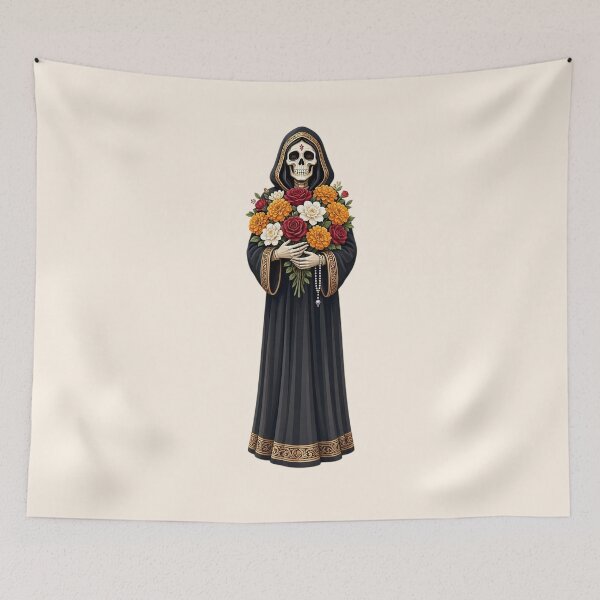 Item preview, Santa Muerte with Marigold and Rose Flowers designed and sold by SweetLilith.