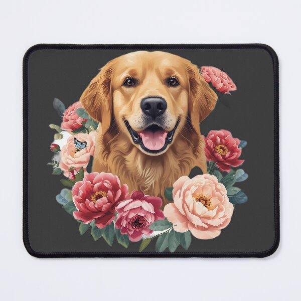 Item preview, Golden Retriever Floral Portrait – Happy Dog with Roses designed and sold by RobertArt08.