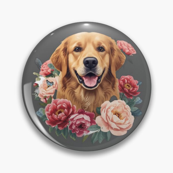 Item preview, Golden Retriever Floral Portrait – Happy Dog with Roses designed and sold by RobertArt08.
