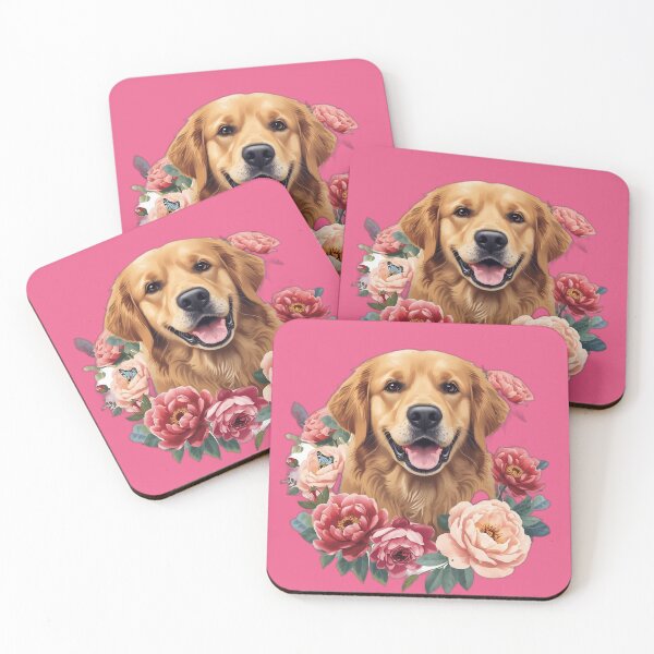 Item preview, Golden Retriever Floral Portrait – Happy Dog with Roses designed and sold by RobertArt08.