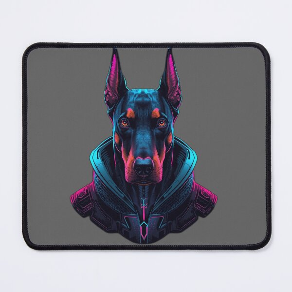 Item preview, Cyberpunk Doberman – Neon Futuristic Warrior Dog designed and sold by RobertArt08.