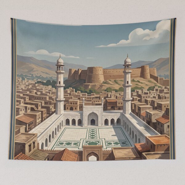 Item preview, Peshawar Pakistan Vintage Travel Art – Bala Hissar Fort & Old City designed and sold by Bomax121.
