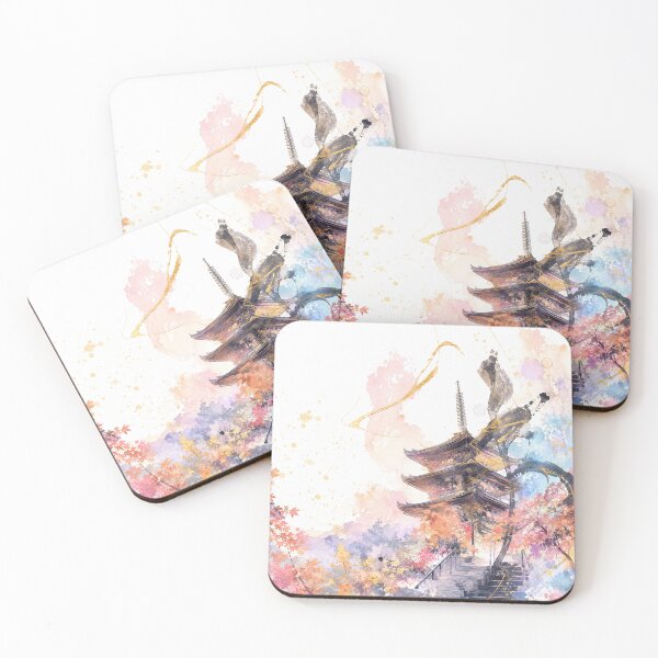 Item preview, Autumn Kyoto Dream — Watercolor Pagoda & Golden Leaves designed and sold by アミヤジャ.